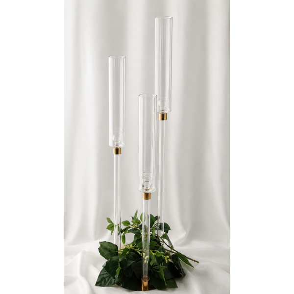 Clear acrylic 3 arm candelabra