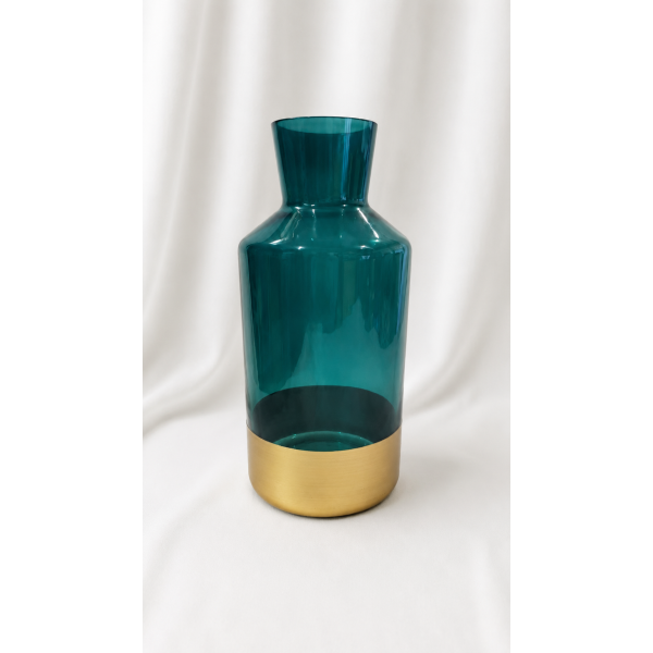 Teal Glass Vase with Gold Base